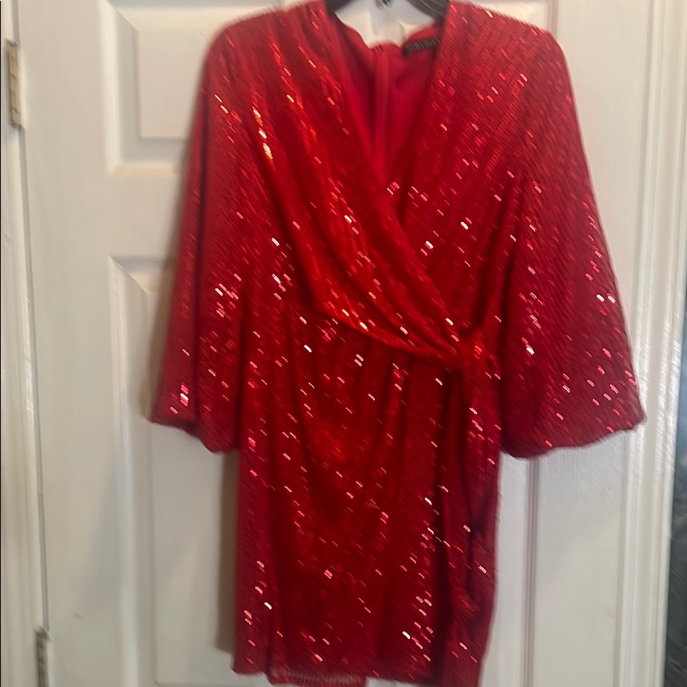 Red Sequin Wrap Dress